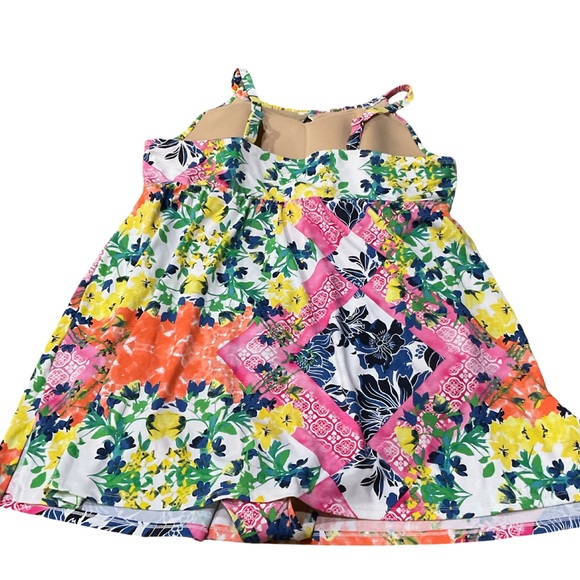 Cacique Size 22 Plus Swim Dress Tankini Top Floral Patchwork Empire Waist Cute - Picture 5 of 13